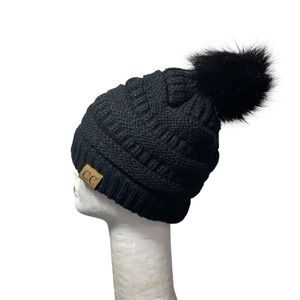 C.C Classic Black Knit Beanie with Pom NWT Sz-OS